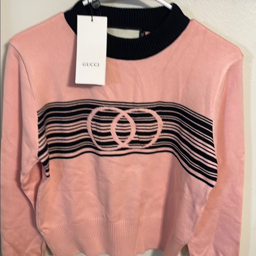 Gucci Pink and Black Crew Neck Sweater with Logo